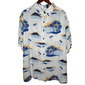 Caribbean‎ Camp Shirt Hawaiian Print White Sz 2XB